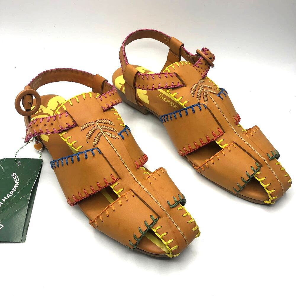 Farm Rio Women's Caramel Palm Tree Sandal Brown US 9 New